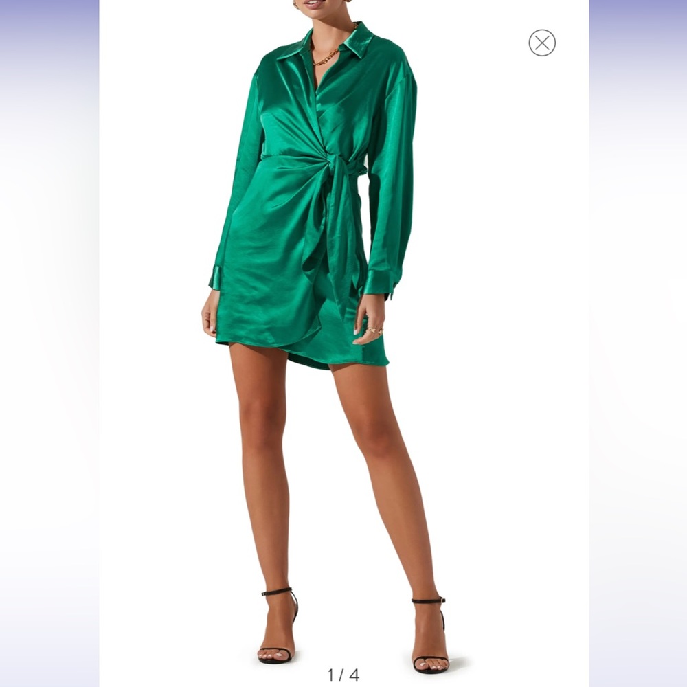 Astr The Label Long Sleeve Satin Wrap Shirtdress **NWT**